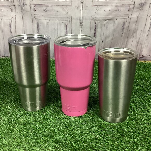 YETI Pink  Silver Tumblers Set of 3 - Picture 1 of 15